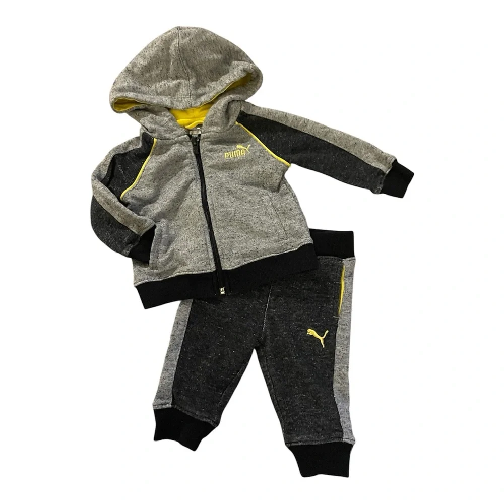 2/$10 Puma 3-6m Black and Gray Tracksuit with Yellow Accents EUC - Picture 3 of 3